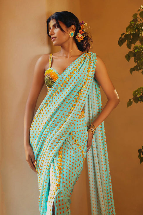 Sea- Retro Drape Saree Set